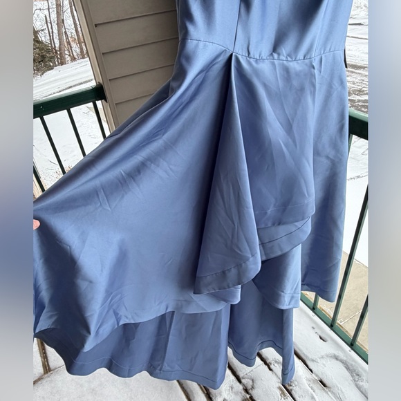 🆕 🦋Adrianna Papell Blue Frost Mikado High Low Gown Fit&Flare Dress Size 16 Party - Picture 8 of 17